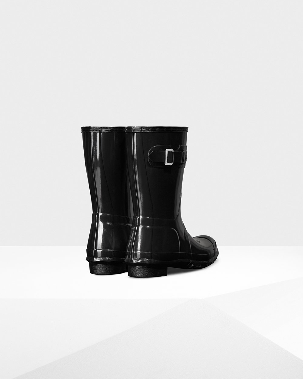 Womens Short Rain Boots - Hunter Original Gloss (10UKIAGPC) - Black